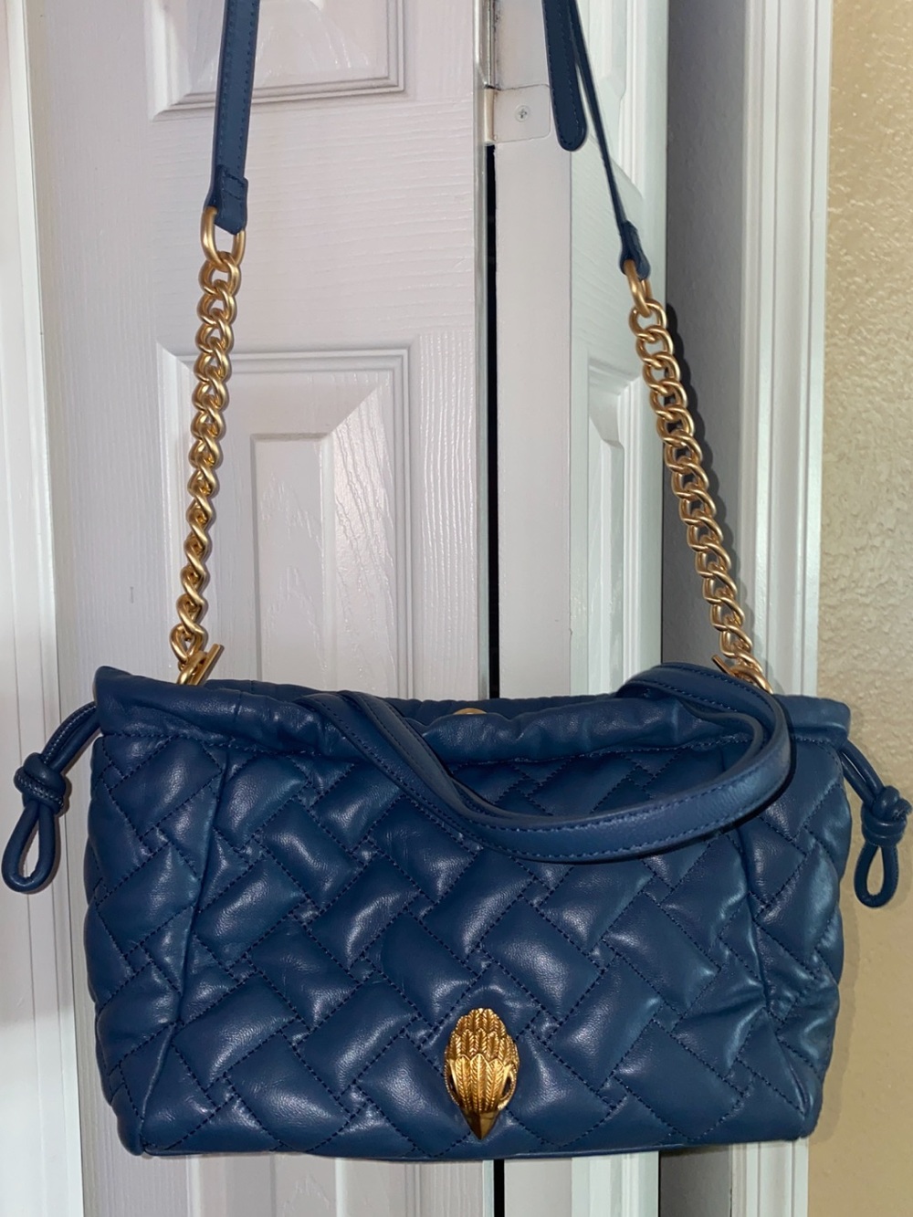 Kurt Geiger Quilted Navy Shoulder Bag with Gold Chain Detail